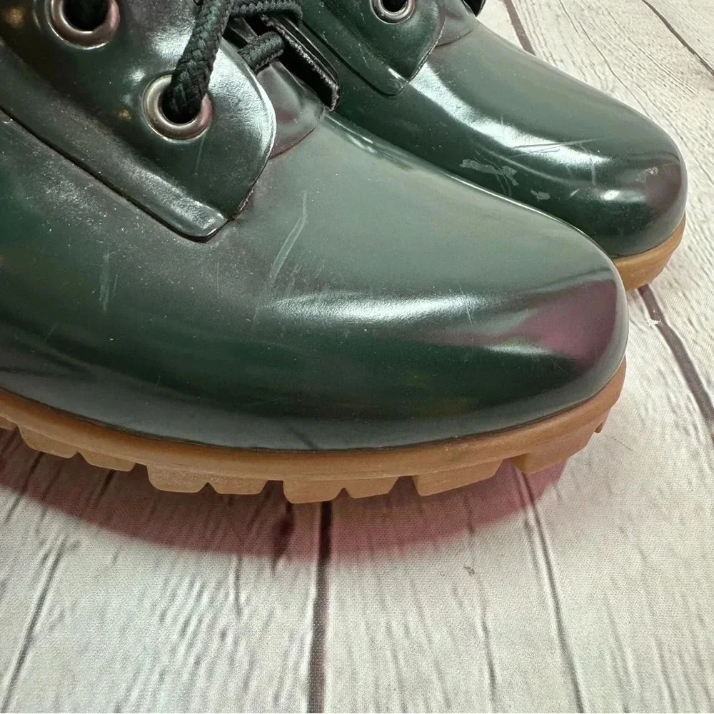 lands' end vintage 90s rain boots forest green tan ankle lace up womens sz 9